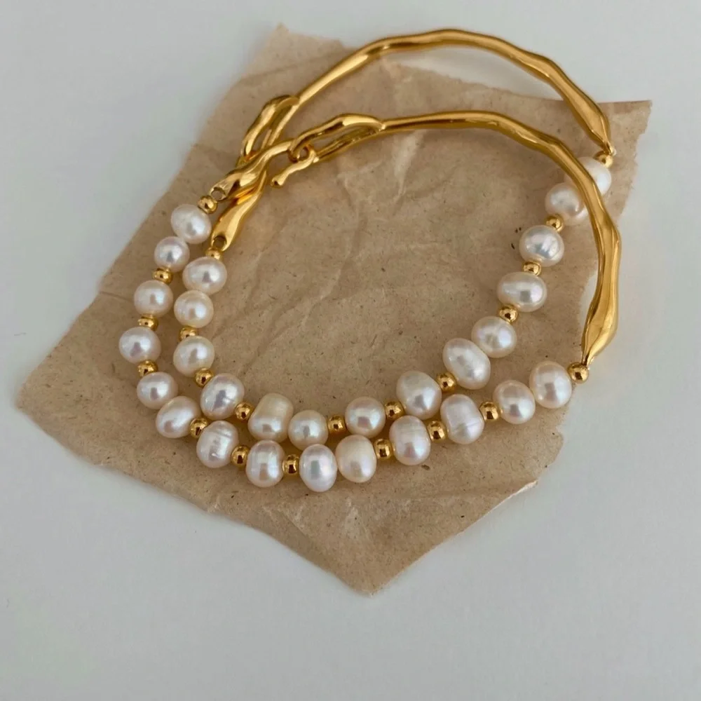 Gold and Pearl Bracelet 18k Gold and 925 Sterling Silver - Picture 4 of 6